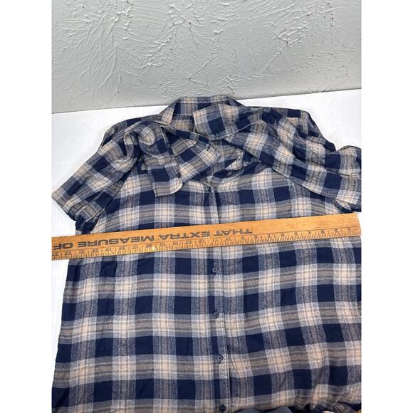 Lucky Brand Soft Thin Blue Plaid Womens Flannel Button Up‎ Shirt Blouse Sz Small - Picture 4 of 4